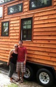 Alex Pino and Andrea Fouch next to Dan Louche's Tiny Living House