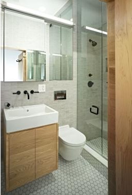 Interior of beautiful bathroom design in a small apartment studio