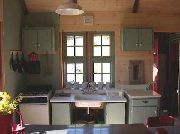 Small Rustic Cabin - Kitchen Area - Reclaimed Materials from Old Motel