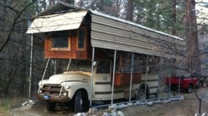 Truck or Bus House in the Woods